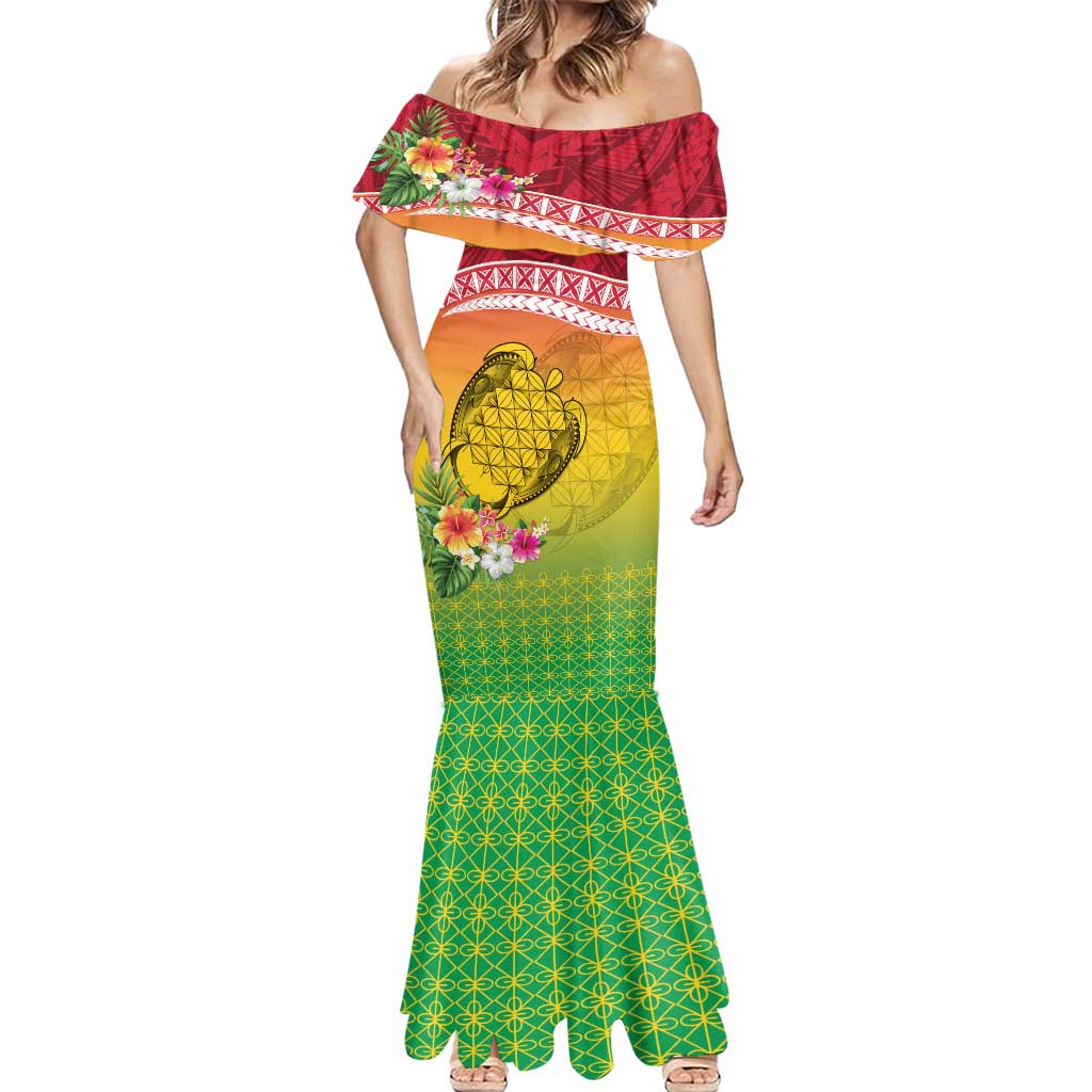 Melanesian Ni-Vanuatu Mermaid Dress Sea Turtle with Sand Drawing Pattern