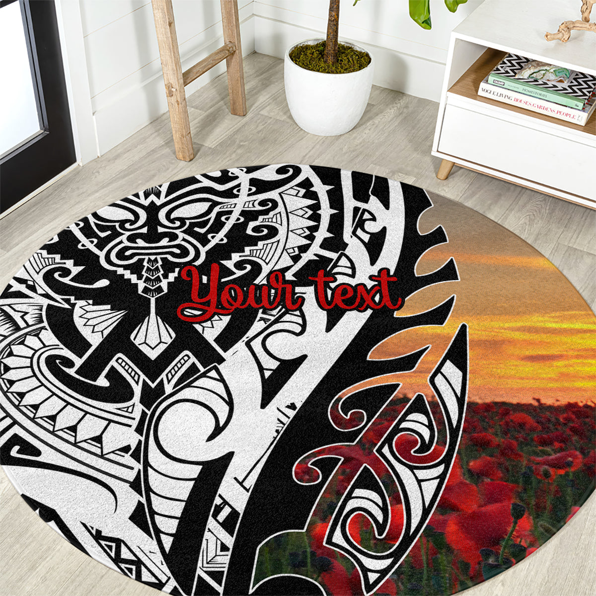 Personalised New Zealand Waitangi and ANZAC day Round Carpet LT9 White - Polynesian Pride