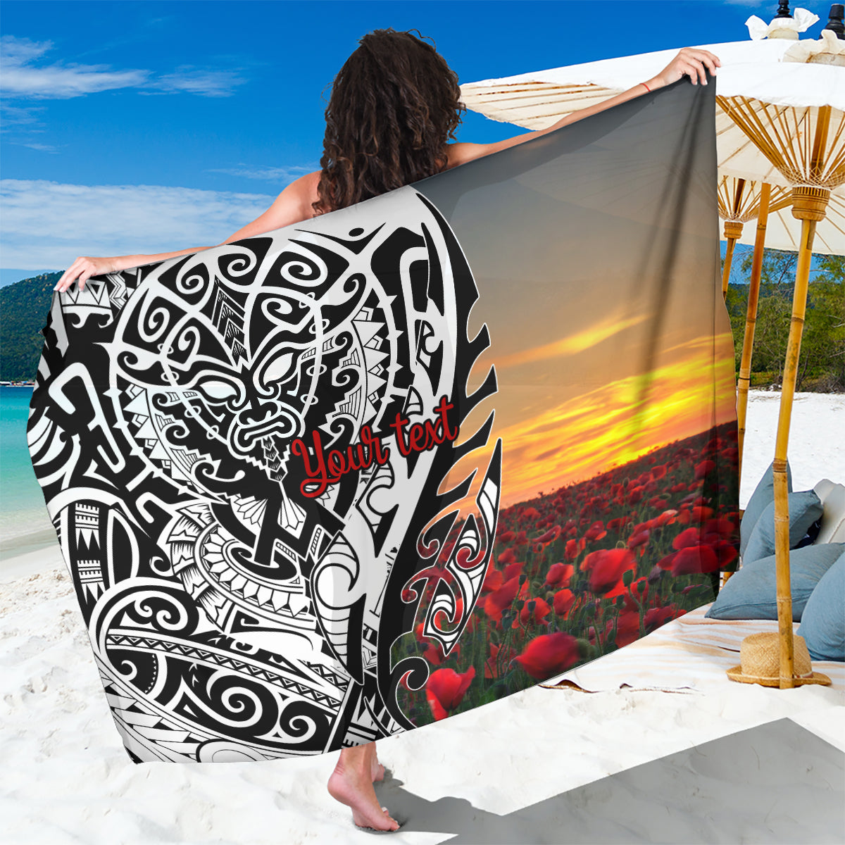 Personalised New Zealand Waitangi and ANZAC day Sarong LT9 One Size 44 x 66 inches White - Polynesian Pride