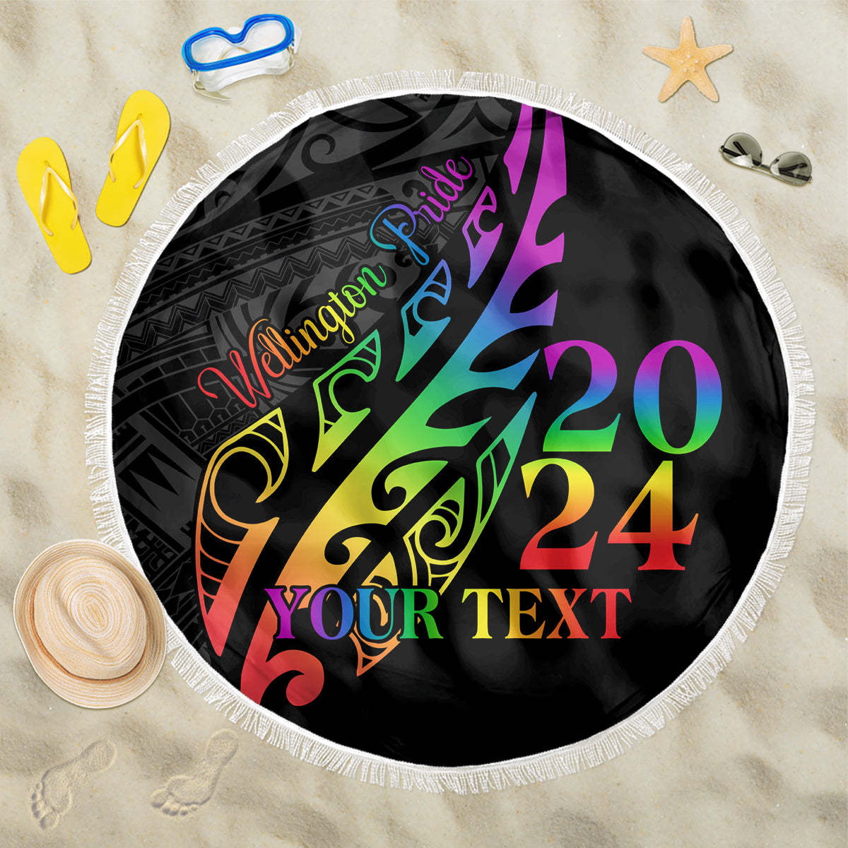 Personalised New Zealand Wellington Pride Beach Blanket Maori Fern with Pride Flag 2024