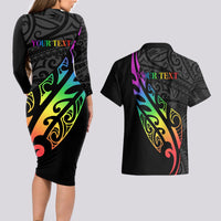 Personalised New Zealand Wellington Pride Couples Matching Long Sleeve Bodycon Dress and Hawaiian Shirt Maori Fern with Pride Flag 2024 LT9 - Polynesian Pride