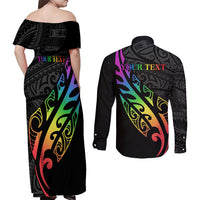 Personalised New Zealand Wellington Pride Couples Matching Off Shoulder Maxi Dress and Long Sleeve Button Shirt Maori Fern with Pride Flag 2024 LT9 - Polynesian Pride