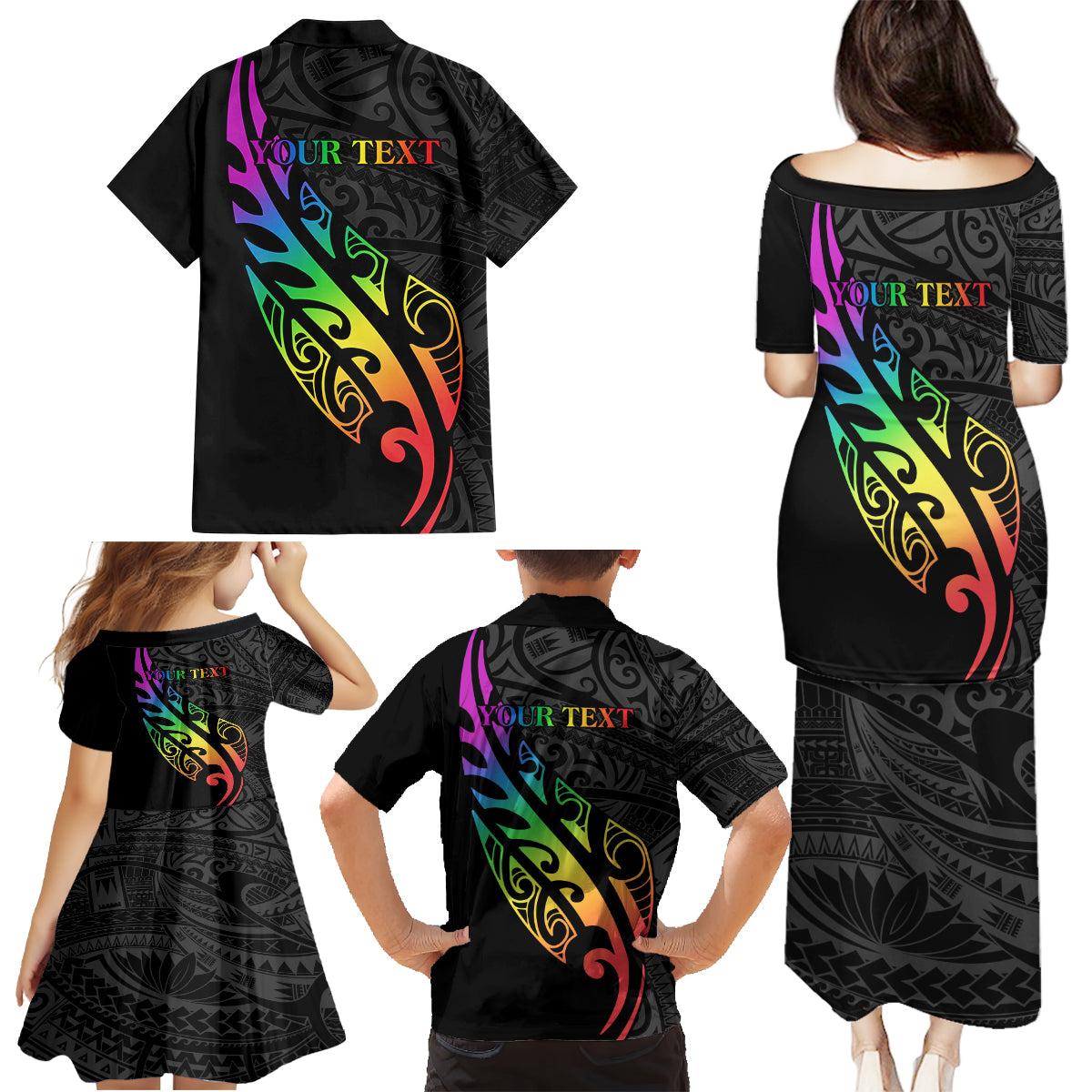 Personalised New Zealand Wellington Pride Family Matching Puletasi and Hawaiian Shirt Maori Fern with Pride Flag 2024 LT9 - Polynesian Pride