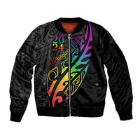 Personalised New Zealand Wellington Pride Sleeve Zip Bomber Jacket Maori Fern with Pride Flag 2024 LT9 Unisex Black - Polynesian Pride