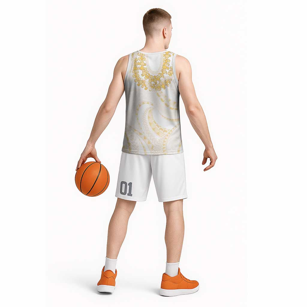 Aloha Lei Onaona Basketball Jersey Beige Hawaiian Tribal Pattern - Polynesian Pride