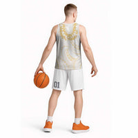 Aloha Lei Onaona Basketball Jersey Beige Hawaiian Tribal Pattern - Polynesian Pride