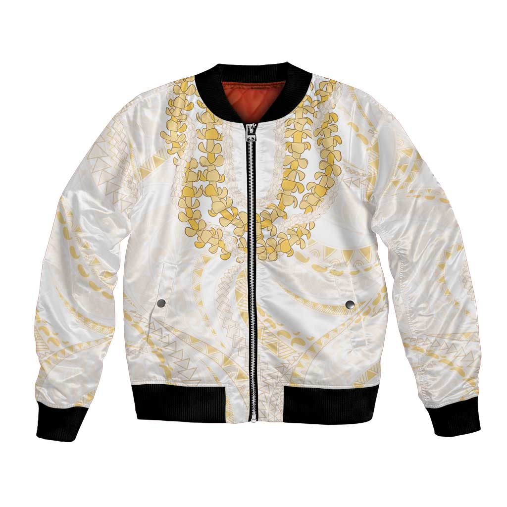 Aloha Lei Onaona Bomber Jacket Beige Hawaiian Tribal Pattern