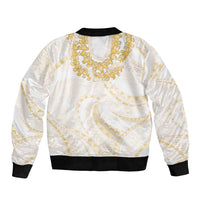 Aloha Lei Onaona Bomber Jacket Beige Hawaiian Tribal Pattern