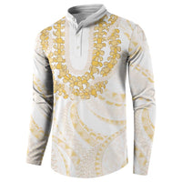 Aloha Lei Onaona Button Sweatshirt Beige Hawaiian Tribal Pattern