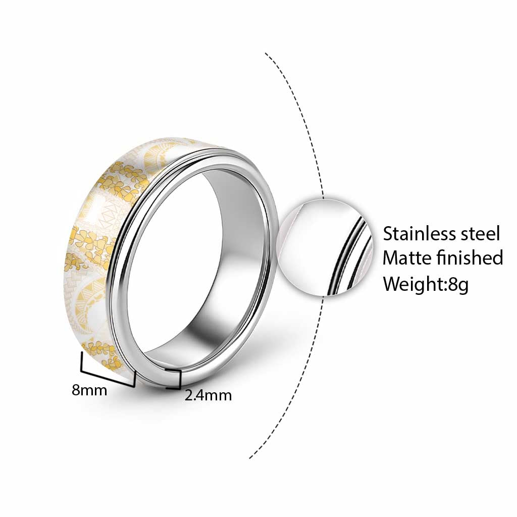 Aloha Lei Onaona Classic Ring Beige Hawaiian Tribal Pattern - Polynesian Pride