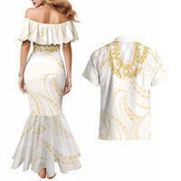 Aloha Lei Onaona Couples Matching Mermaid Dress and Hawaiian Shirt Beige Hawaiian Tribal Pattern