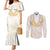 Aloha Lei Onaona Couples Matching Mermaid Dress and Long Sleeve Button Shirt Beige Hawaiian Tribal Pattern