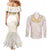 Aloha Lei Onaona Couples Matching Mermaid Dress and Long Sleeve Button Shirt Beige Hawaiian Tribal Pattern