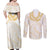 Aloha Lei Onaona Couples Matching Off Shoulder Maxi Dress and Long Sleeve Button Shirt Beige Hawaiian Tribal Pattern