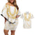 Aloha Lei Onaona Couples Matching Off Shoulder Short Dress and Hawaiian Shirt Beige Hawaiian Tribal Pattern