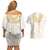 Aloha Lei Onaona Couples Matching Off Shoulder Short Dress and Hawaiian Shirt Beige Hawaiian Tribal Pattern