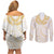Aloha Lei Onaona Couples Matching Off Shoulder Short Dress and Long Sleeve Button Shirt Beige Hawaiian Tribal Pattern
