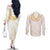 Aloha Lei Onaona Couples Matching Off The Shoulder Long Sleeve Dress and Long Sleeve Button Shirt Beige Hawaiian Tribal Pattern