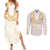 Aloha Lei Onaona Couples Matching Summer Maxi Dress and Long Sleeve Button Shirt Beige Hawaiian Tribal Pattern