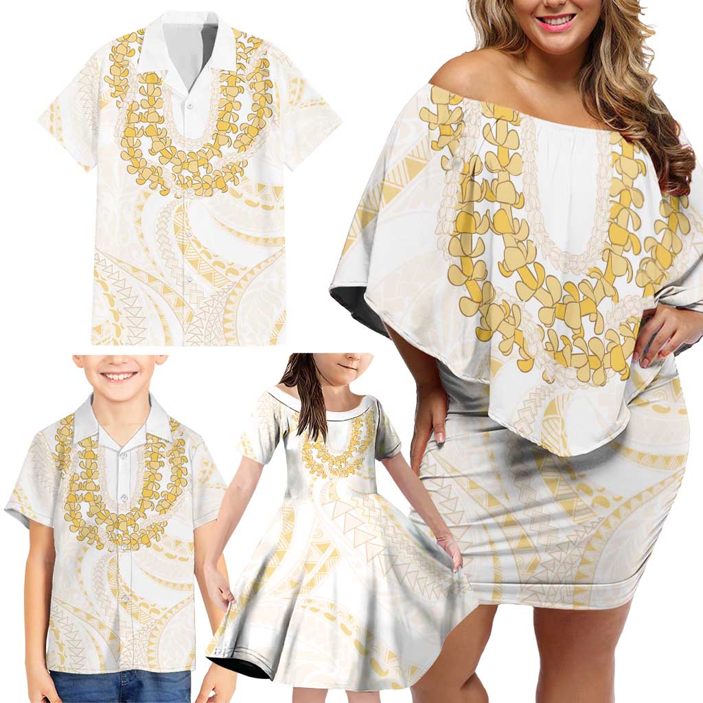 Aloha Lei Onaona Family Matching Off Shoulder Short Dress and Hawaiian Shirt Beige Hawaiian Tribal Pattern
