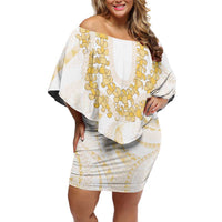 Aloha Lei Onaona Family Matching Off Shoulder Short Dress and Hawaiian Shirt Beige Hawaiian Tribal Pattern