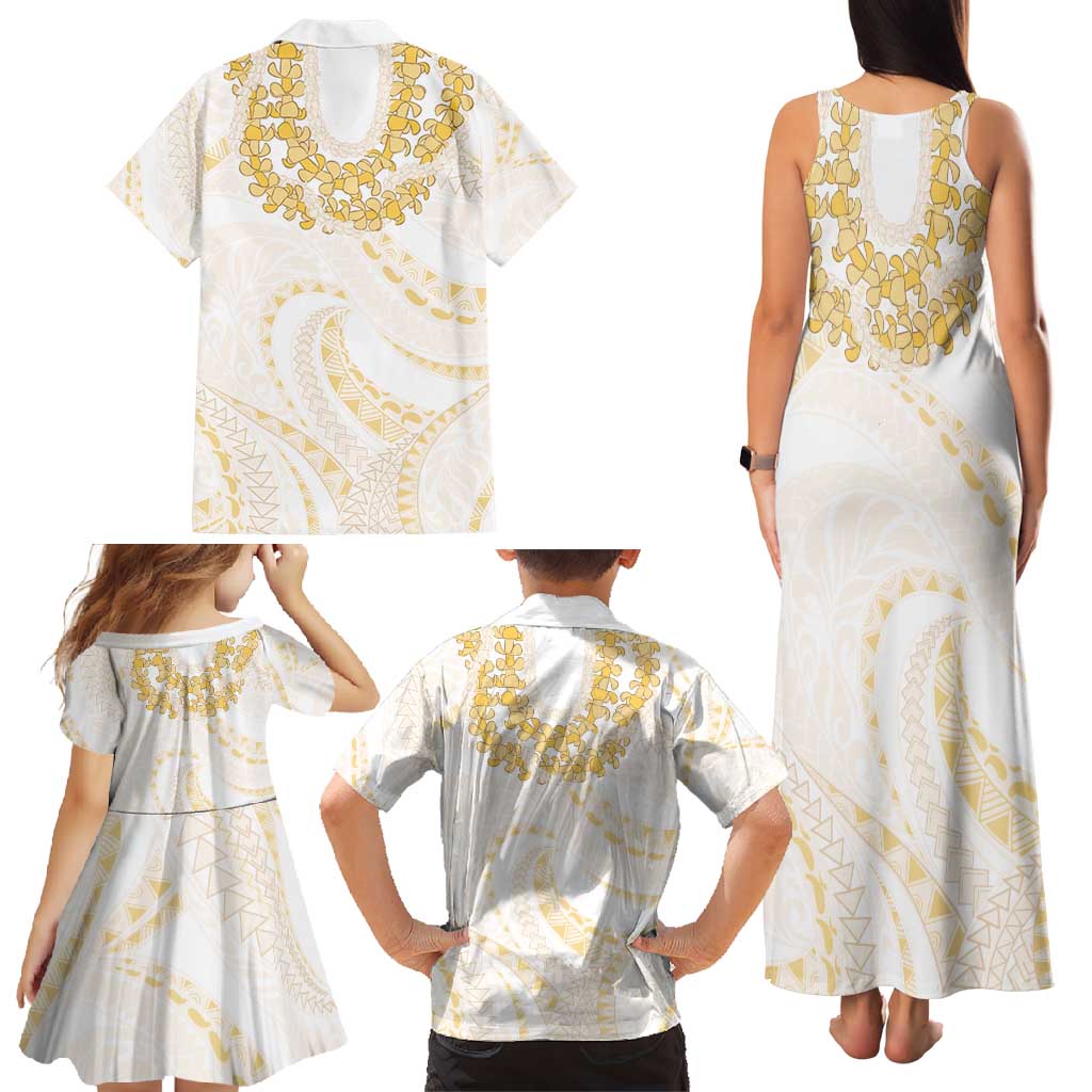 Aloha Lei Onaona Family Matching Tank Maxi Dress and Hawaiian Shirt Beige Hawaiian Tribal Pattern