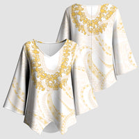 Aloha Lei Onaona Kimono Sleeve Blouse Beige Hawaiian Tribal Pattern - Polynesian Pride
