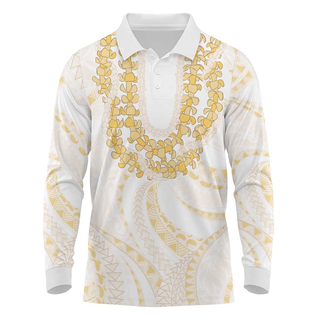 Aloha Lei Onaona Long Sleeve Polo Shirt Beige Hawaiian Tribal Pattern