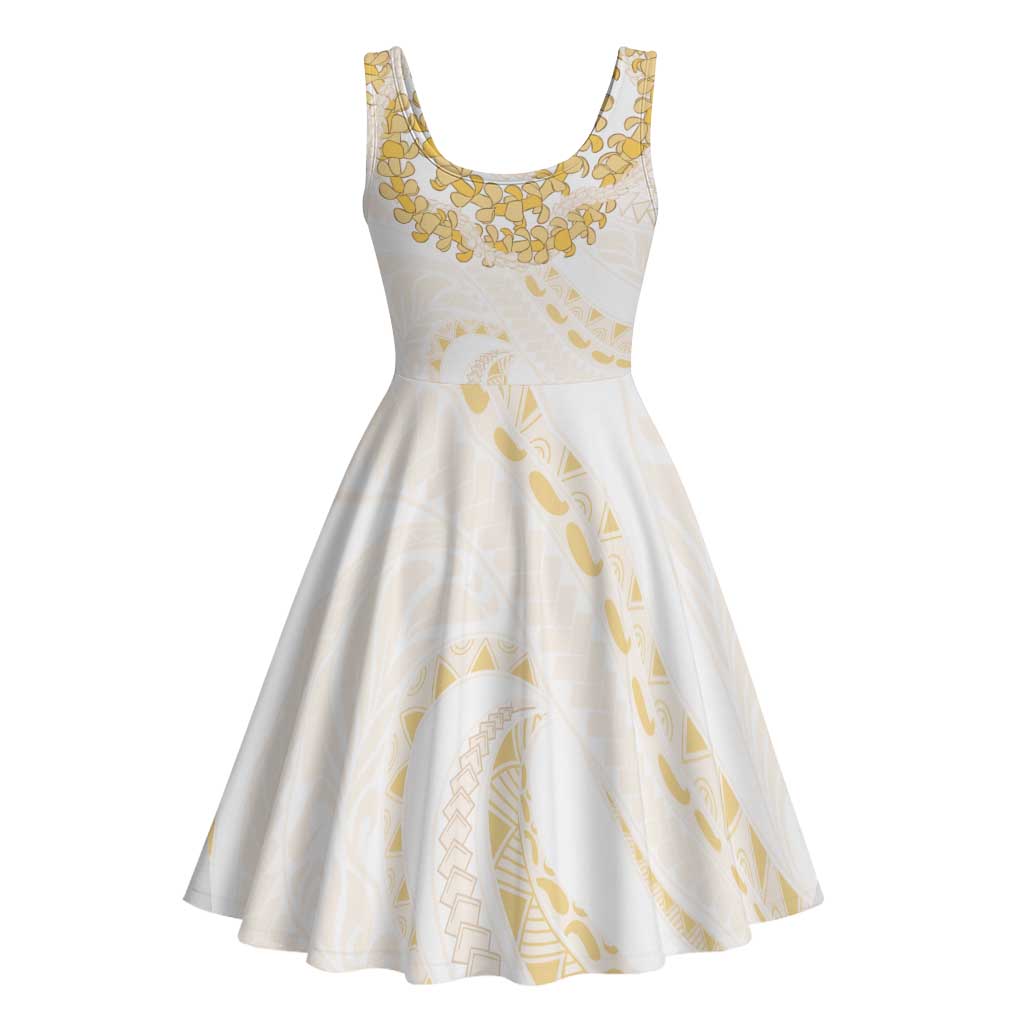 Aloha Lei Onaona Midi Dress Beige Hawaiian Tribal Pattern - Polynesian Pride