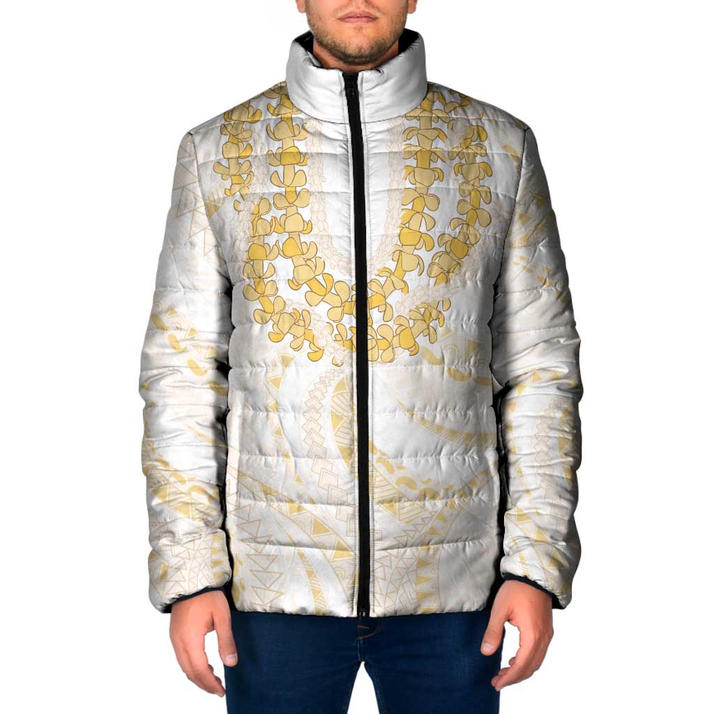Aloha Lei Onaona Padded Jacket Beige Hawaiian Tribal Pattern - Polynesian Pride