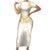 Aloha Lei Onaona Short Sleeve Bodycon Dress Beige Hawaiian Tribal Pattern