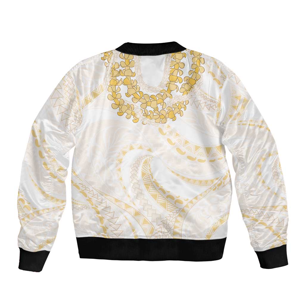 Aloha Lei Onaona Sleeve Zip Bomber Jacket Beige Hawaiian Tribal Pattern