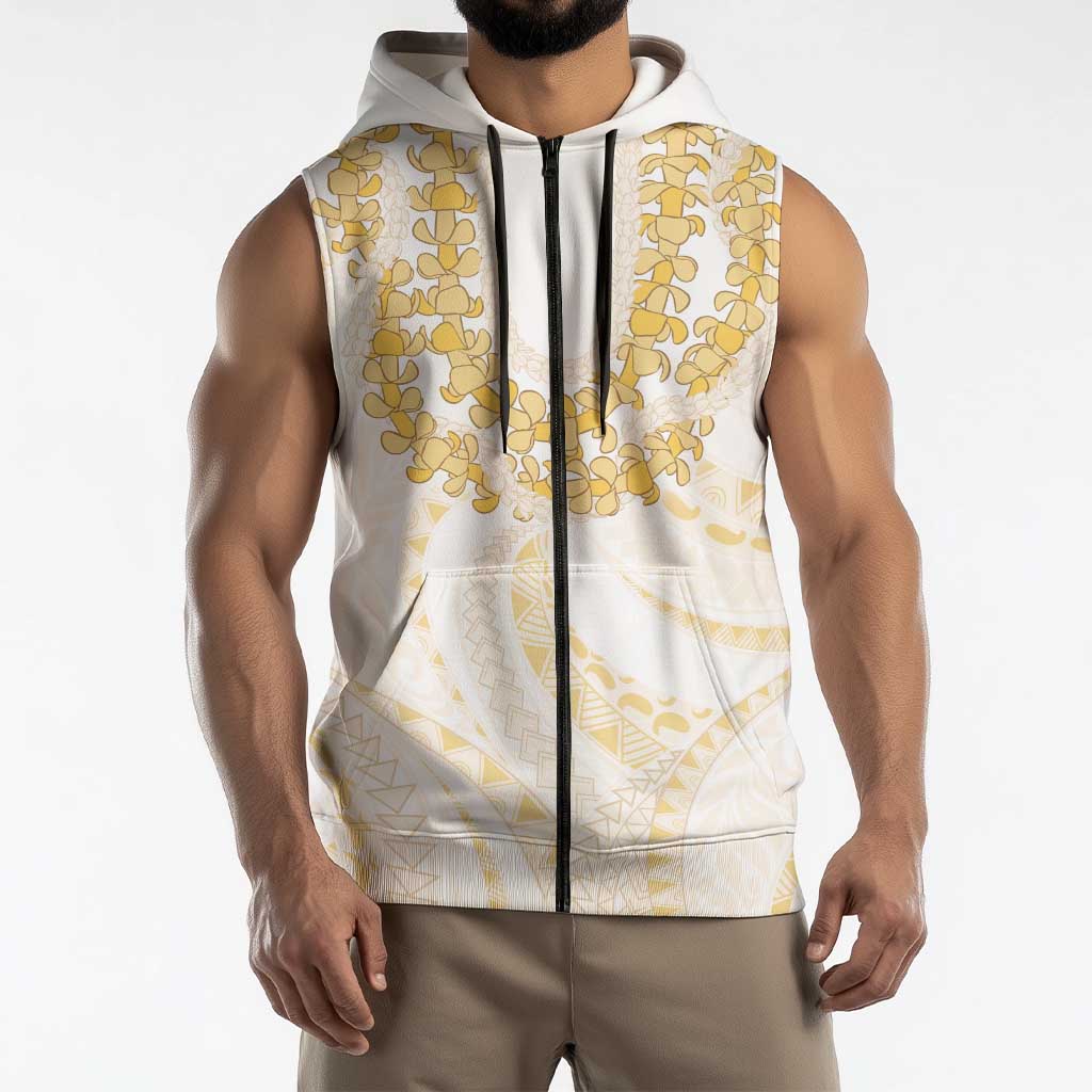 Aloha Lei Onaona Sleeveless Zip Hoodie Beige Hawaiian Tribal Pattern LT9