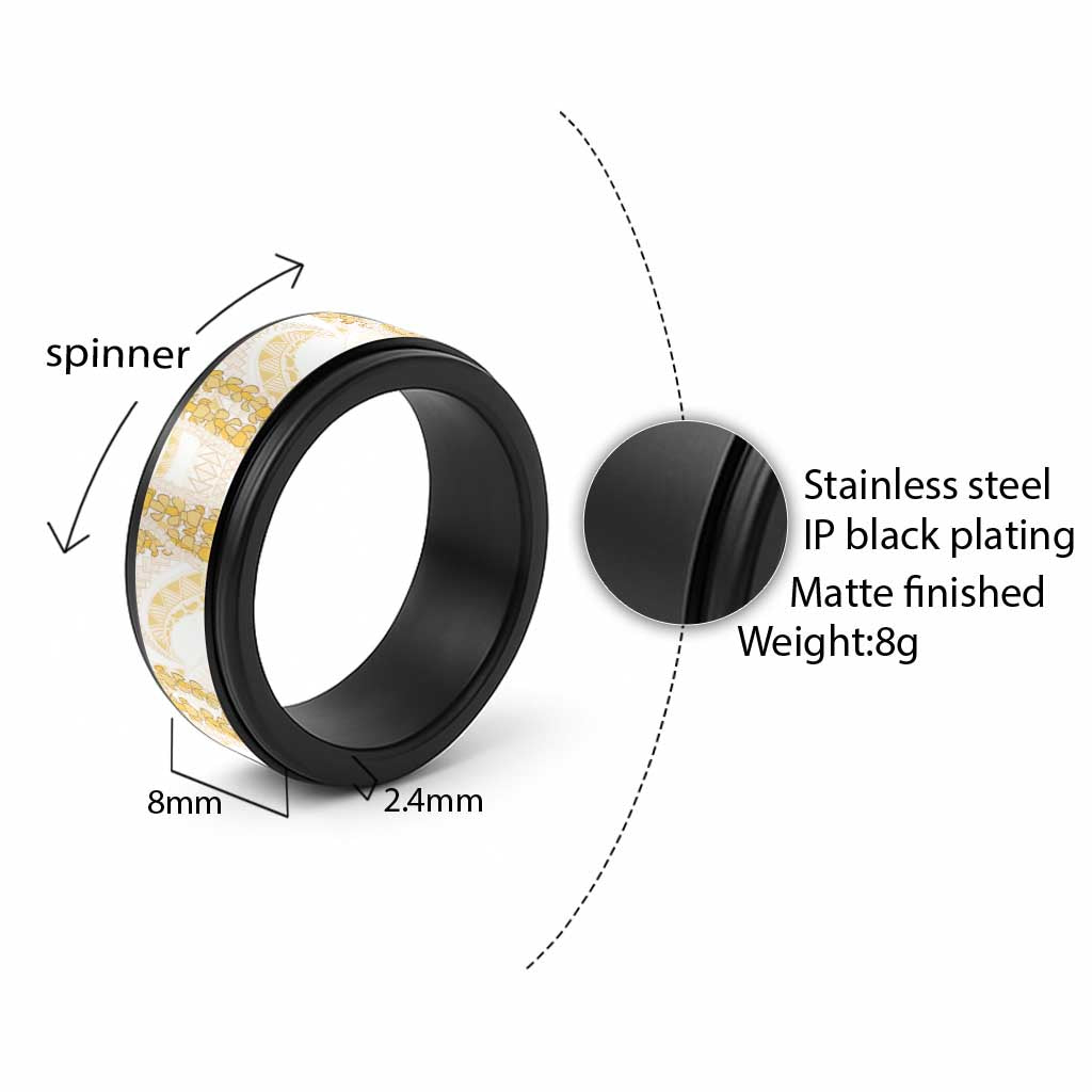 Aloha Lei Onaona Spinner Ring Beige Hawaiian Tribal Pattern - Polynesian Pride