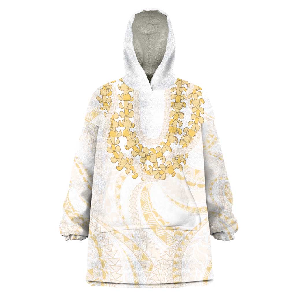 Aloha Lei Onaona Wearable Blanket Hoodie Beige Hawaiian Tribal Pattern