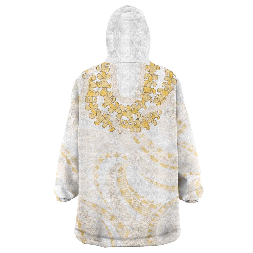 Aloha Lei Onaona Wearable Blanket Hoodie Beige Hawaiian Tribal Pattern