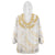 Aloha Lei Onaona Wearable Blanket Hoodie Beige Hawaiian Tribal Pattern