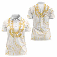 Aloha Lei Onaona Women Polo Shirt Beige Hawaiian Tribal Pattern