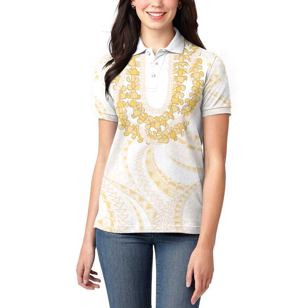 Aloha Lei Onaona Women Polo Shirt Beige Hawaiian Tribal Pattern