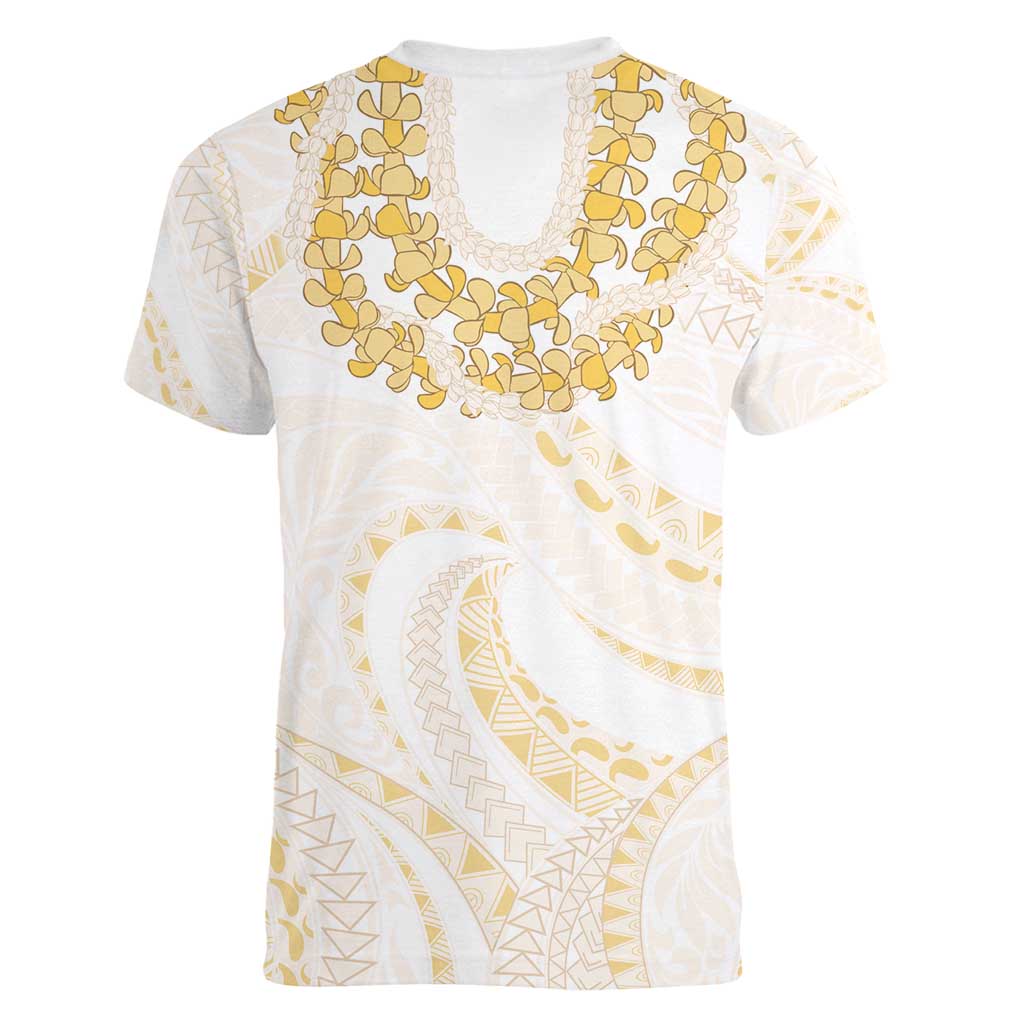 Aloha Lei Onaona Women V-Neck T-Shirt Beige Hawaiian Tribal Pattern LT9 - Polynesian Pride