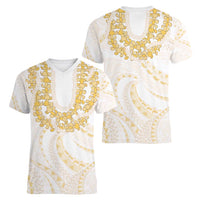Aloha Lei Onaona Women V-Neck T-Shirt Beige Hawaiian Tribal Pattern LT9 - Polynesian Pride