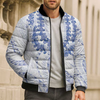 Aloha Lei Onaona Bomber Puffer Jacket Navy Blue Hawaiian Tribal Pattern - Polynesian Pride