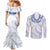 Aloha Lei Onaona Couples Matching Mermaid Dress and Long Sleeve Button Shirt Navy Blue Hawaiian Tribal Pattern