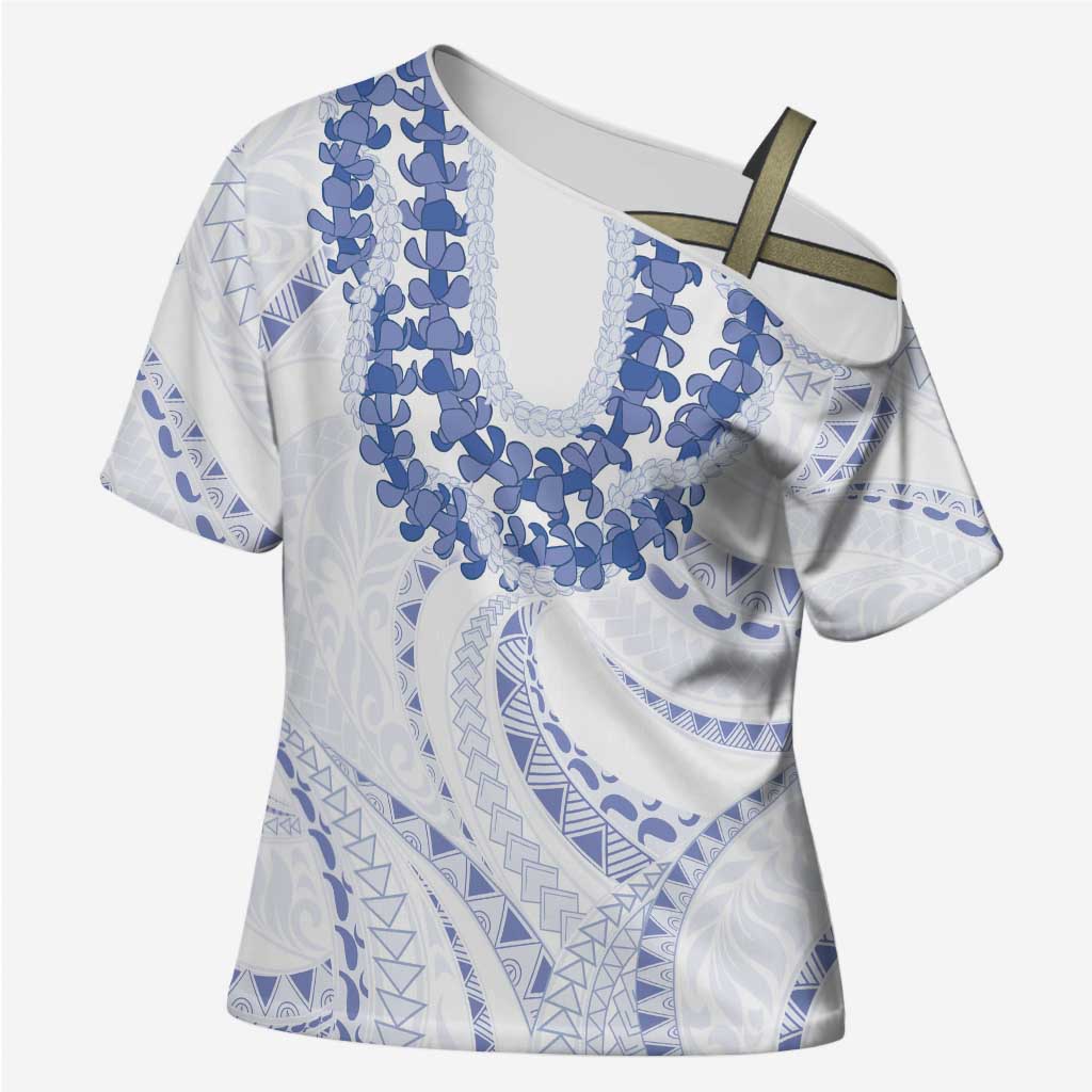 Aloha Lei Onaona Cross Shoulder Shirt Navy Blue Hawaiian Tribal Pattern - Polynesian Pride