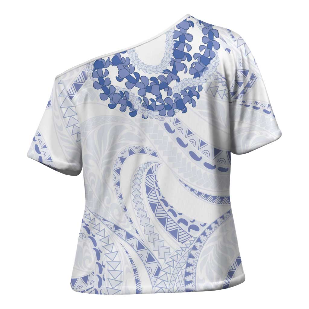 Aloha Lei Onaona Cross Shoulder Shirt Navy Blue Hawaiian Tribal Pattern - Polynesian Pride