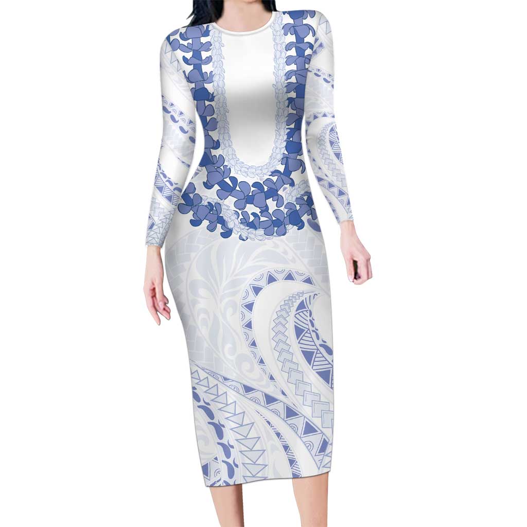 Aloha Lei Onaona Family Matching Long Sleeve Bodycon Dress and Hawaiian Shirt Navy Blue Hawaiian Tribal Pattern