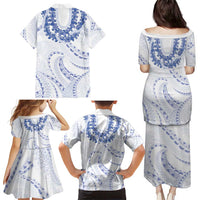 Aloha Lei Onaona Family Matching Puletasi and Hawaiian Shirt Navy Blue Hawaiian Tribal Pattern