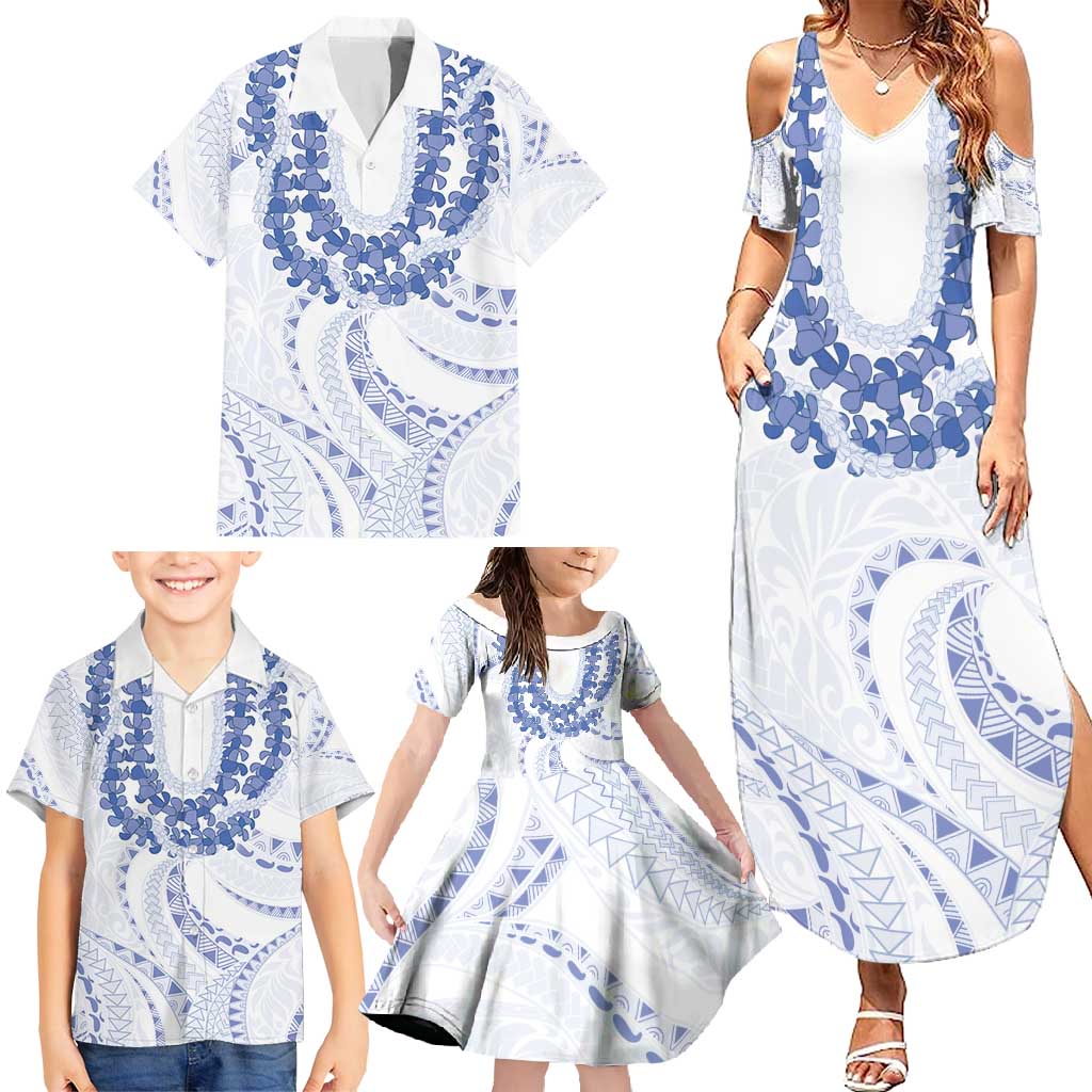 Aloha Lei Onaona Family Matching Summer Maxi Dress and Hawaiian Shirt Navy Blue Hawaiian Tribal Pattern