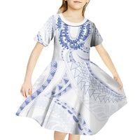 Aloha Lei Onaona Kid Short Sleeve Dress Navy Blue Hawaiian Tribal Pattern