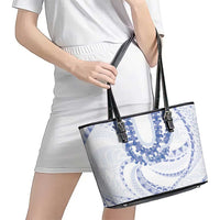 Aloha Lei Onaona Leather Tote Bag Navy Blue Hawaiian Tribal Pattern